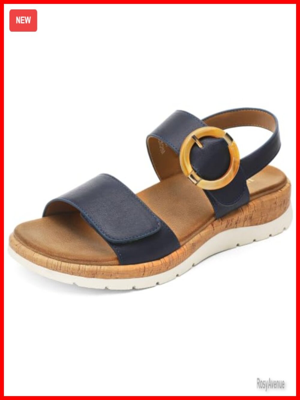 Womens Low Wedge Walking Sandals with Arch Support Adjustable Straps Faux